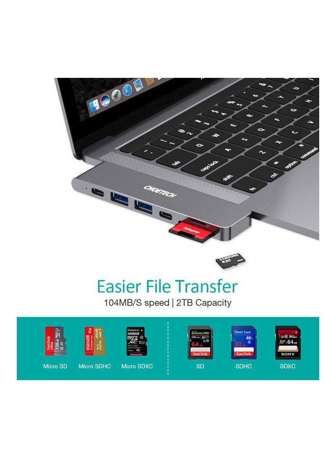 محول USB الفئة -C متعدد المنافذ 7 في 1 مناسب لأجهزة ماك بوك آير/برو و الأجهزة المتوافقة مع Type-C رمادي