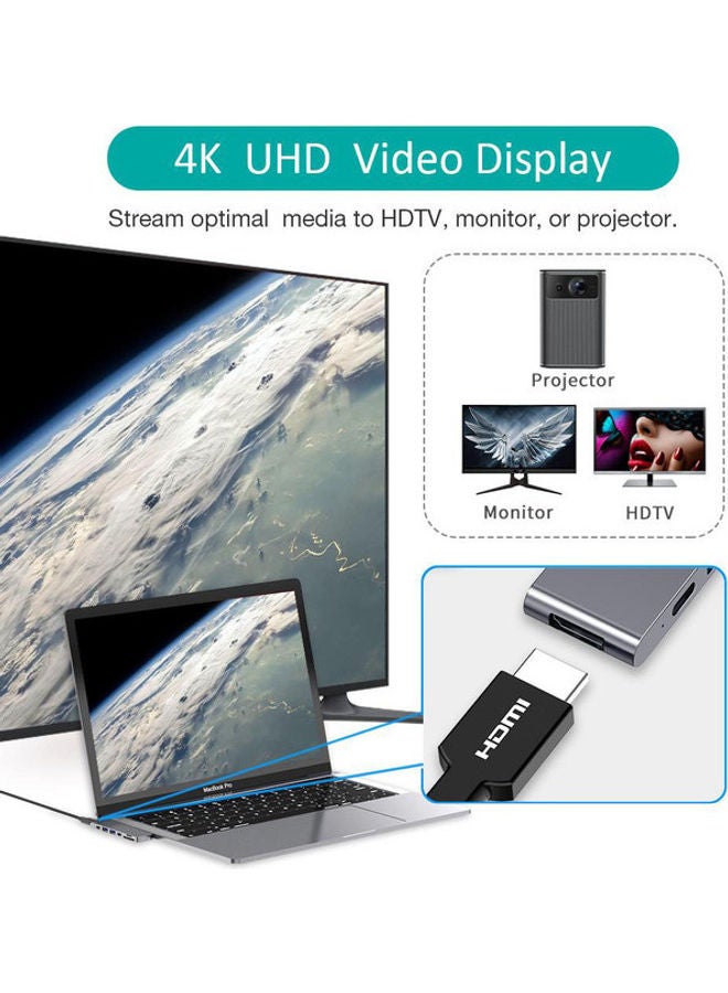 محول USB الفئة -C متعدد المنافذ 7 في 1 مناسب لأجهزة ماك بوك آير/برو و الأجهزة المتوافقة مع Type-C رمادي