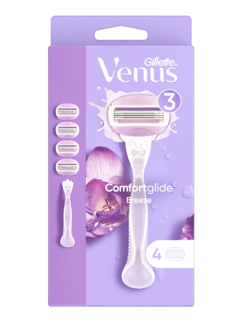 Comfortglide Breeze Razor Handle With 4 Blade Refills Purple