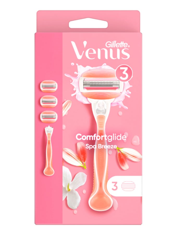 Comfortglide Spa Breeze Razor Handle With 3 Blade Refills Pink - v1630249627/N50543349A_1