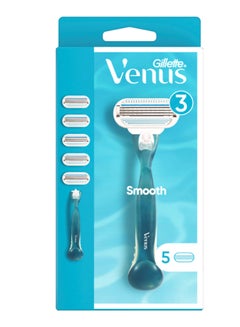 Venus Smooth Razor Handle With 5 Blade Refills Blue  - Image 1