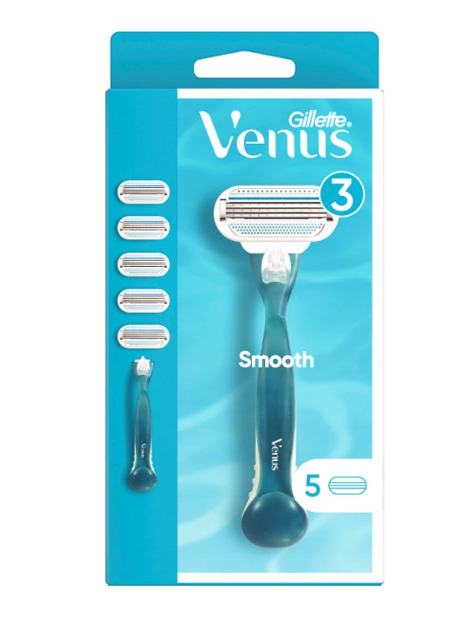 Venus - Smooth Razor Handle With 5 Blade Refills Blue - Image 1