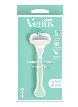 Deluxe Smooth Sensitive Razor Handle With 2 Blade Refills Green - v1630249629/N50543356A_1