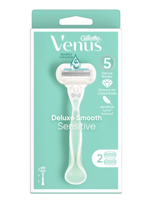 Deluxe Smooth Sensitive Razor Handle With 2 Blade Refills Green