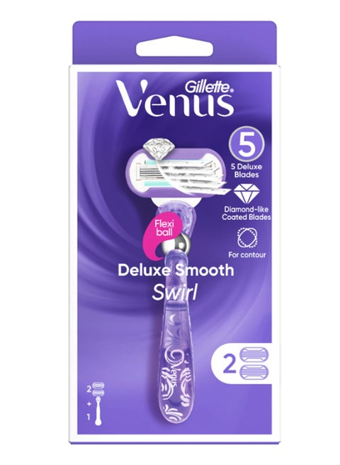 Deluxe Smooth Swirl Razor Handle With 2 Blade Refills Blue