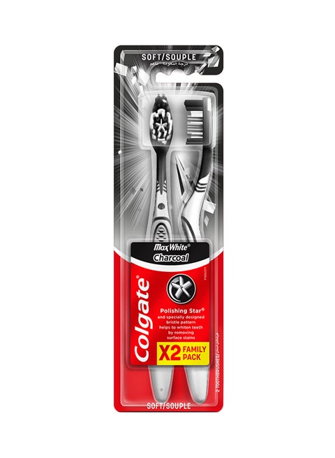 2 Piece Charcoal Whitening Soft Toothbrush Multicolour