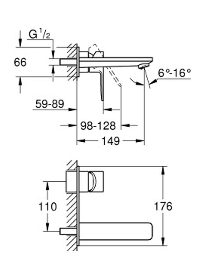 Lineare Two Hole Medium Size Basin Mixer Silver