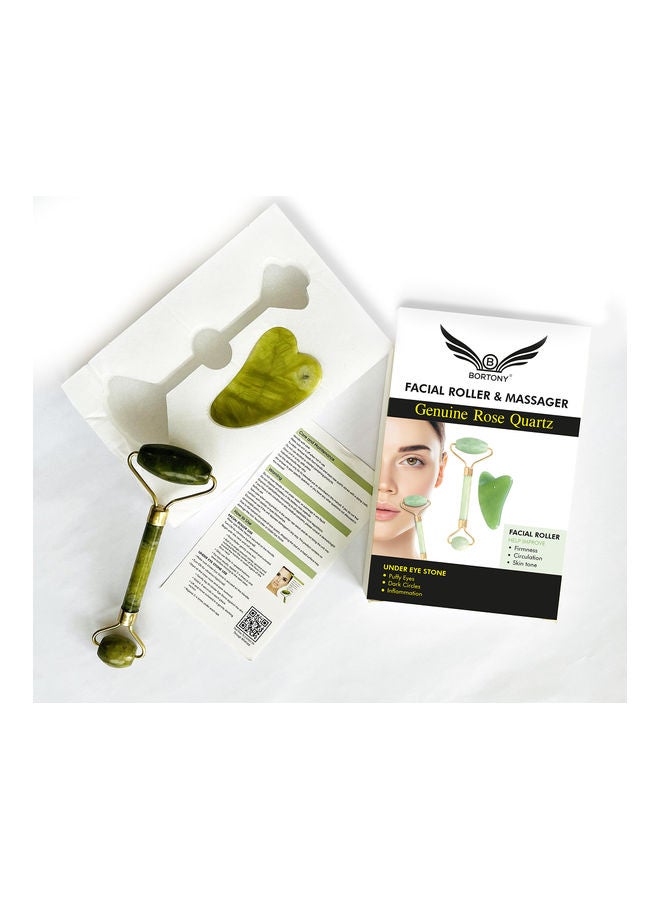 بورتوني طقم بكرة دوّارة من حجر اليشم مع أداة تدليك الوجه جوا شا. أخضر 14x4.5سم - Image 5