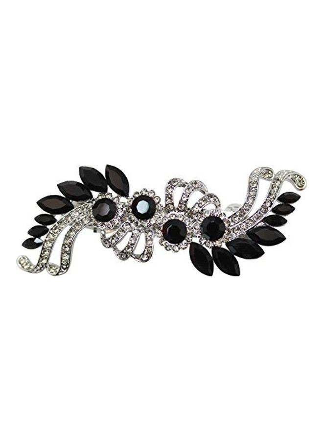 Faship Gorgeous Crystal Flower hair Barrette Clip Silver/Black 1X1X3inch - Image 1