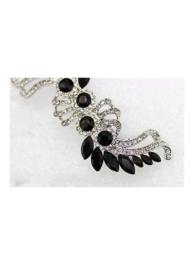 Faship Gorgeous Crystal Flower hair Barrette Clip Silver/Black 1X1X3inch - Image 4