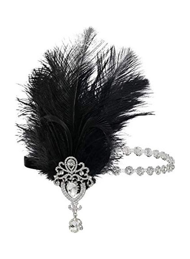 SWEETV Womens Ostrich Feather Crystal Headband Silver/Black 2X1.4X1,2inch  - Image 2