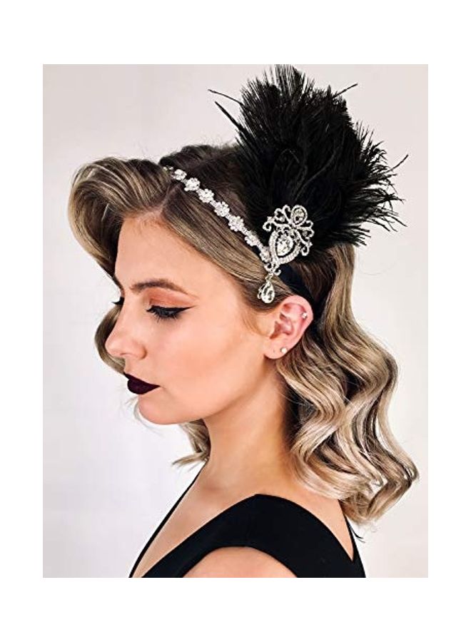 SWEETV Womens Ostrich Feather Crystal Headband Silver/Black 2X1.4X1,2inch  - Image 3