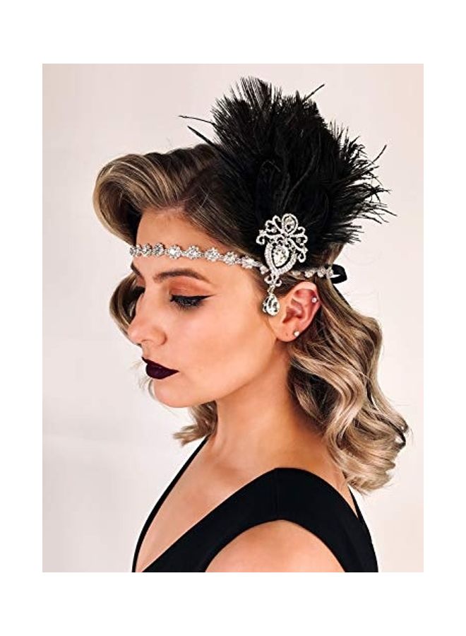 SWEETV Womens Ostrich Feather Crystal Headband Silver/Black 2X1.4X1,2inch  - Image 4
