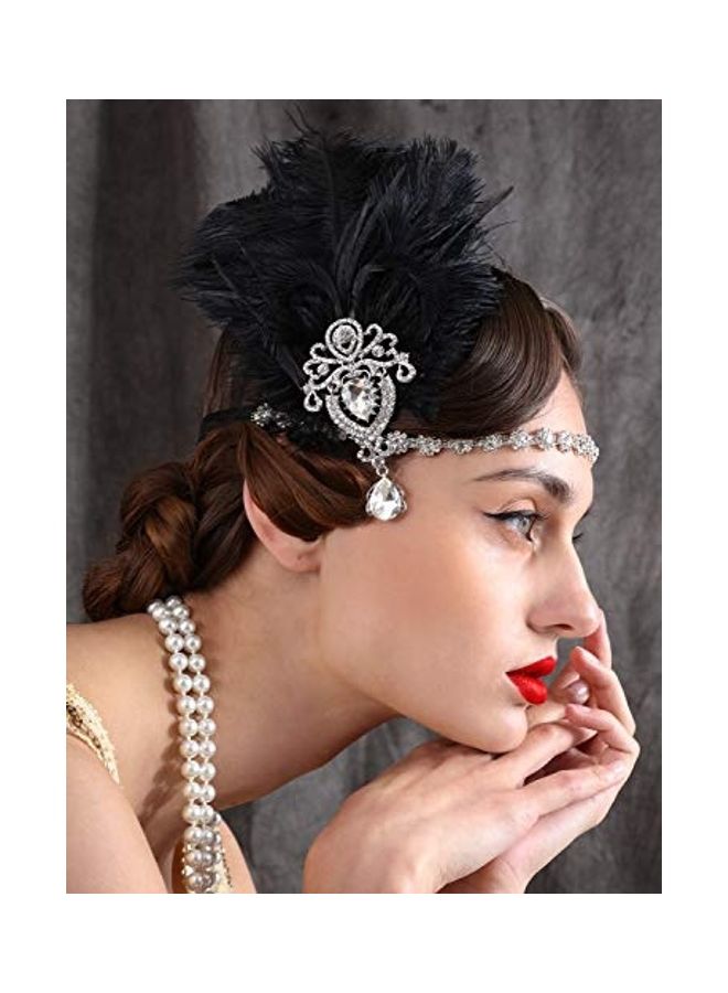 SWEETV Womens Ostrich Feather Crystal Headband Silver/Black 2X1.4X1,2inch  - Image 5