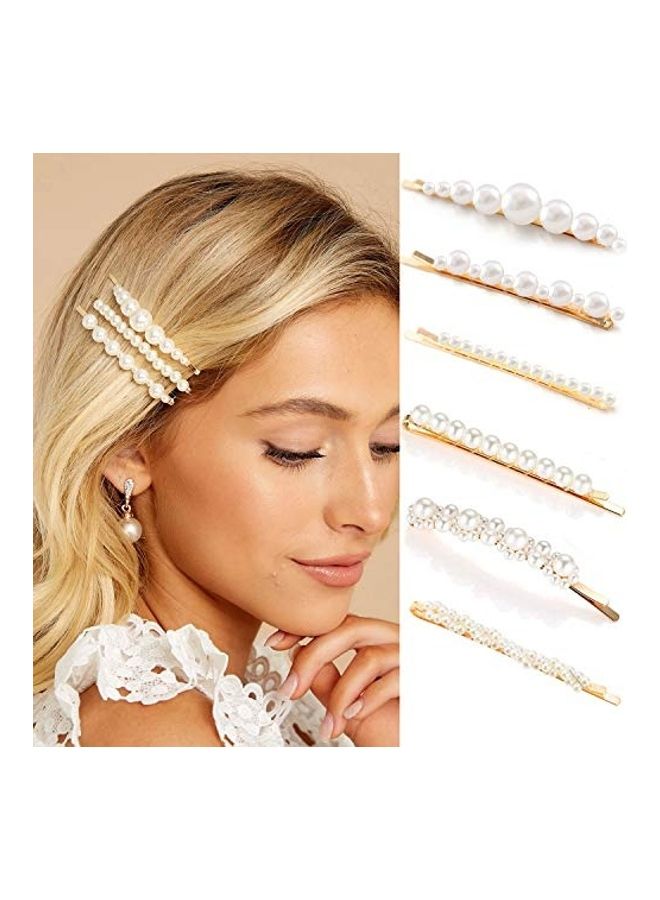KCHIES 6-Piece Gold Pearl Bobby Pins Hair Clip For Woman Multicolour 2X1.4X1.2inch - Image 1