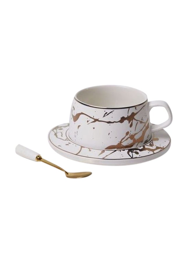 Prickly Pear Ivanna Ceramic Cup & Saucer With Spoon White/Gold 300ml  - Image 1