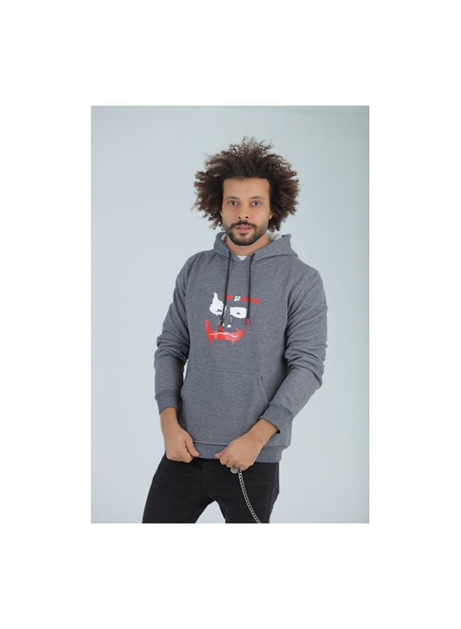 Caesar Casaul  Printed -WHY- Hooded Neck Hoodie Grey  - Image 1
