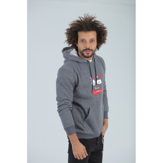 Caesar Casaul  Printed -WHY- Hooded Neck Hoodie Grey  - Image 2