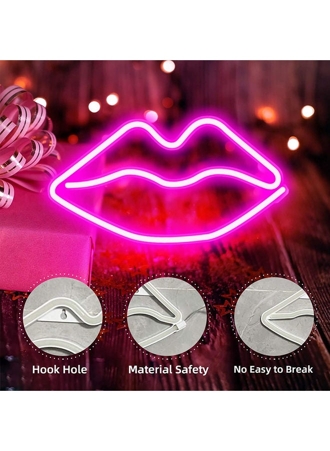 عربست مصباح LED نيون على شكل شفاه لديكور الحائط مزود بمصدر طاقة USB وردي 26.5 x 14سم  - Image 2