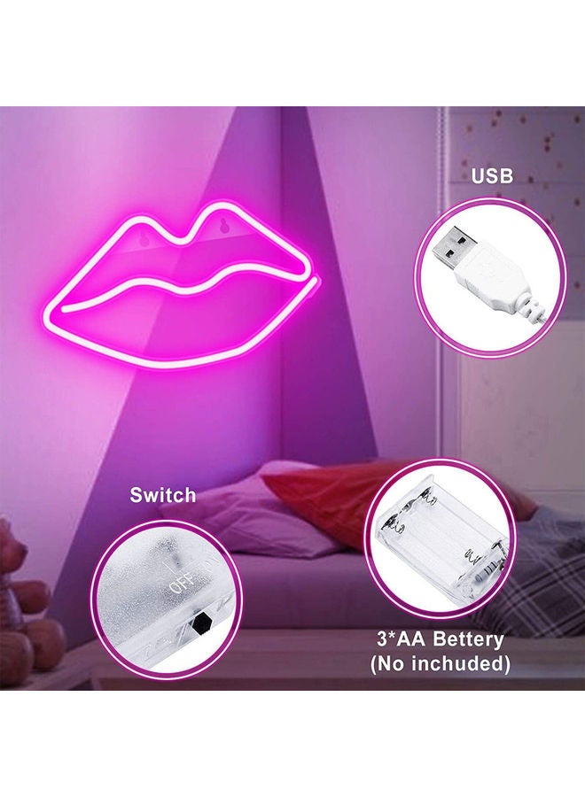 عربست مصباح LED نيون على شكل شفاه لديكور الحائط مزود بمصدر طاقة USB وردي 26.5 x 14سم  - Image 3