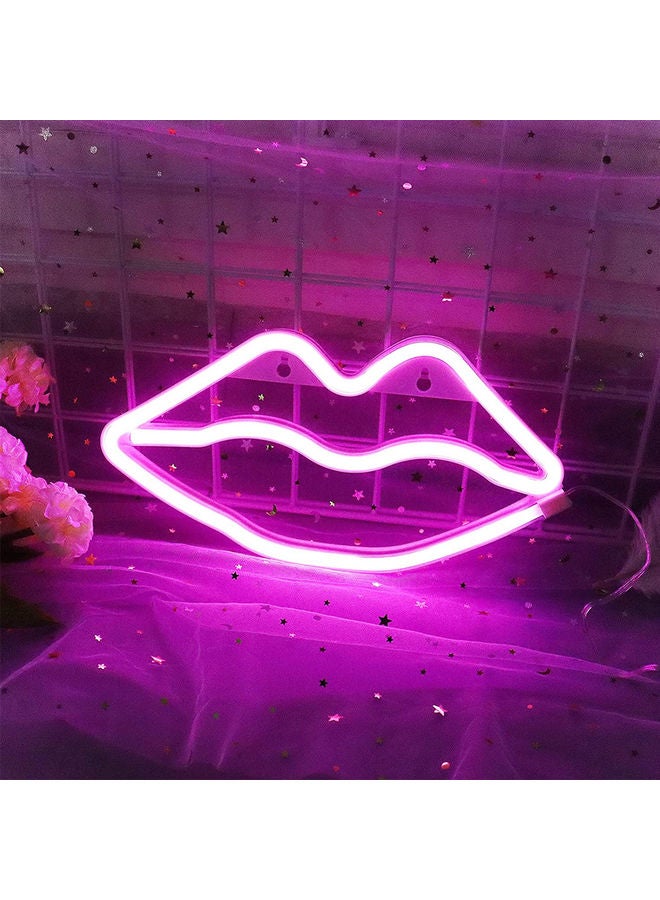 عربست مصباح LED نيون على شكل شفاه لديكور الحائط مزود بمصدر طاقة USB وردي 26.5 x 14سم  - Image 1