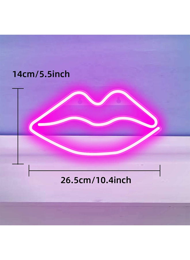 عربست مصباح LED نيون على شكل شفاه لديكور الحائط مزود بمصدر طاقة USB وردي 26.5 x 14سم  - Image 4