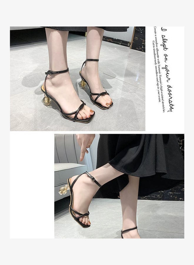 Stylish Heeled Sandals Black - Image 5