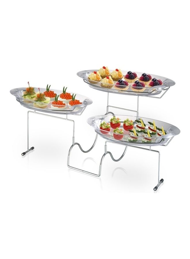 3-Tier Stairway Styled Dessert Tray Silver/Clear 48x30x30cm