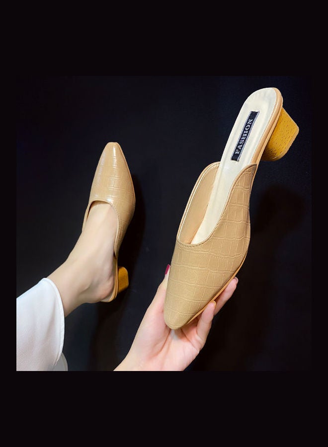 Generic - Stylish Heeled Mules Beige - Image 1