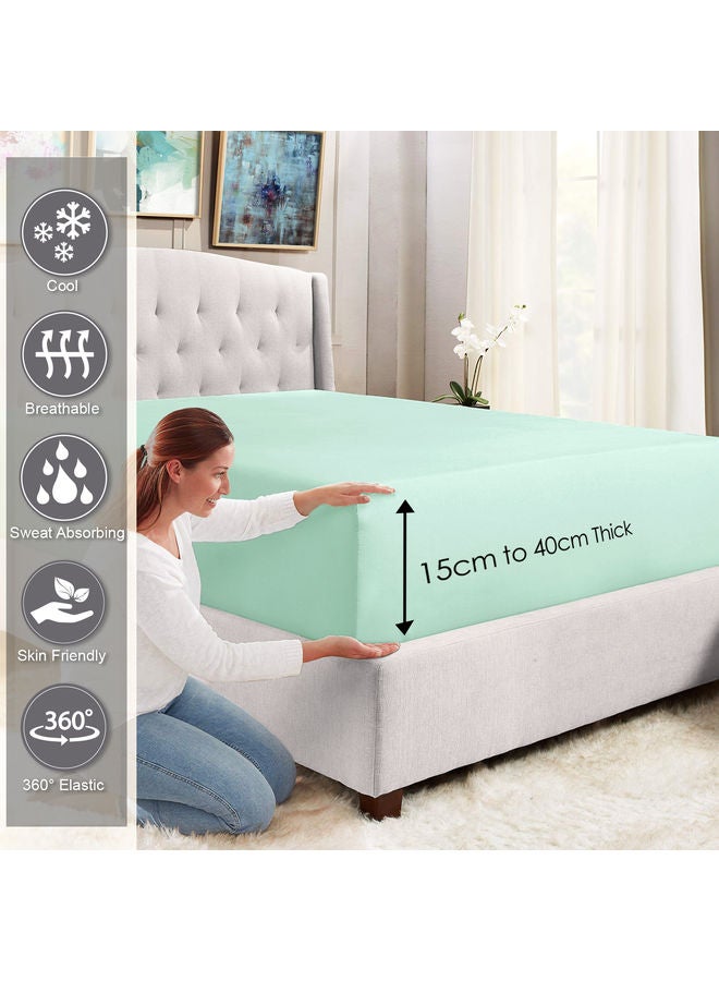 PIZUNA 100% Long Staple Soft Sateen 400 Thread Count Weave Queen Size Fitted Bed Sheet Cotton Mint Green 150x200cm  - Image 1