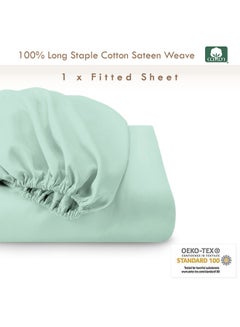 PIZUNA 100% Long Staple Soft Sateen 400 Thread Count Weave Queen Size Fitted Bed Sheet Cotton Mint Green 150x200cm  - Image 3