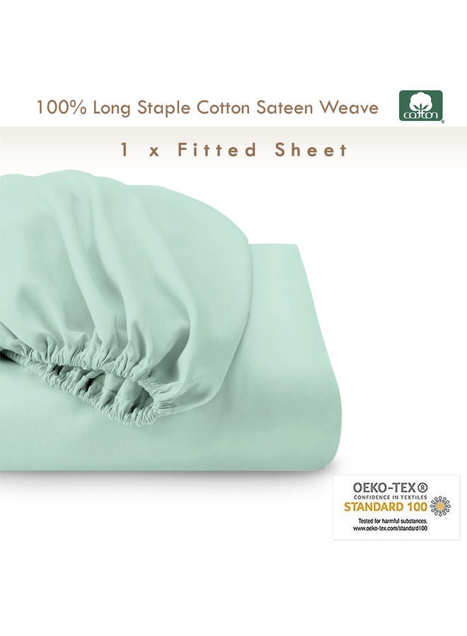 PIZUNA 100% Long Staple Soft Sateen 400 Thread Count Weave Queen Size Fitted Bed Sheet Cotton Mint Green 150x200cm  - Image 3