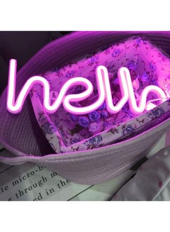 عربست مصباح ليلي بإضاءة LED نيون بتصميم كلمة "Hello" لديكور الحائط أرجواني سادة 34 x 11.5سم  - Image 2