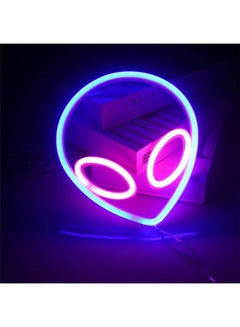 عربست لافتة نيون LED على شكل كائن فضائي لديكور الحائط أزرق وردي 20 x 22سم  - Image 4