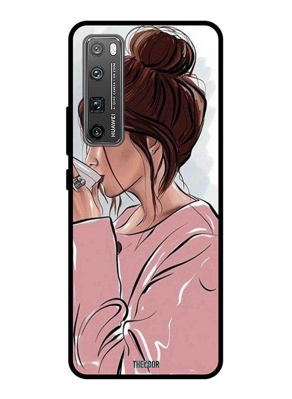 ثيودور غطاء حماية واق بطبعة فتاة تشرب القهوة لهاتف هواوي نوفا 7 برو متعدد الألوان - Image 1