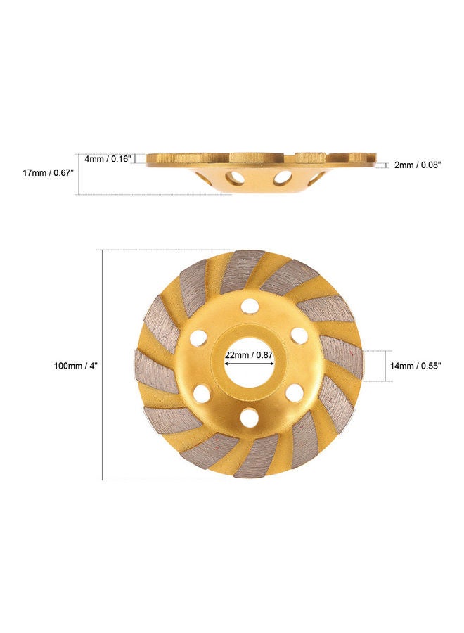 22mm Aperture Diamond Segment Grinding Wheel Disc Yellow 11.00 X 2.00 X 10.00cm  - Image 2