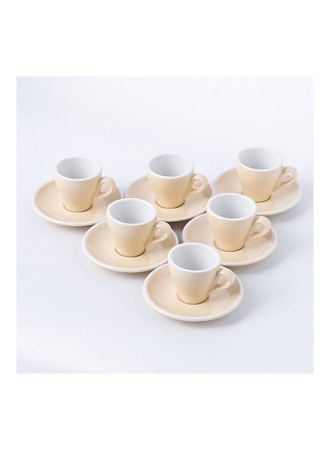 Shuer 12-Piece Ergonomically Designed Fade-Proof Comfortable Grip Cup And Saucer Light Yellow/White 9.7x7.6x7.8cm - Image 1