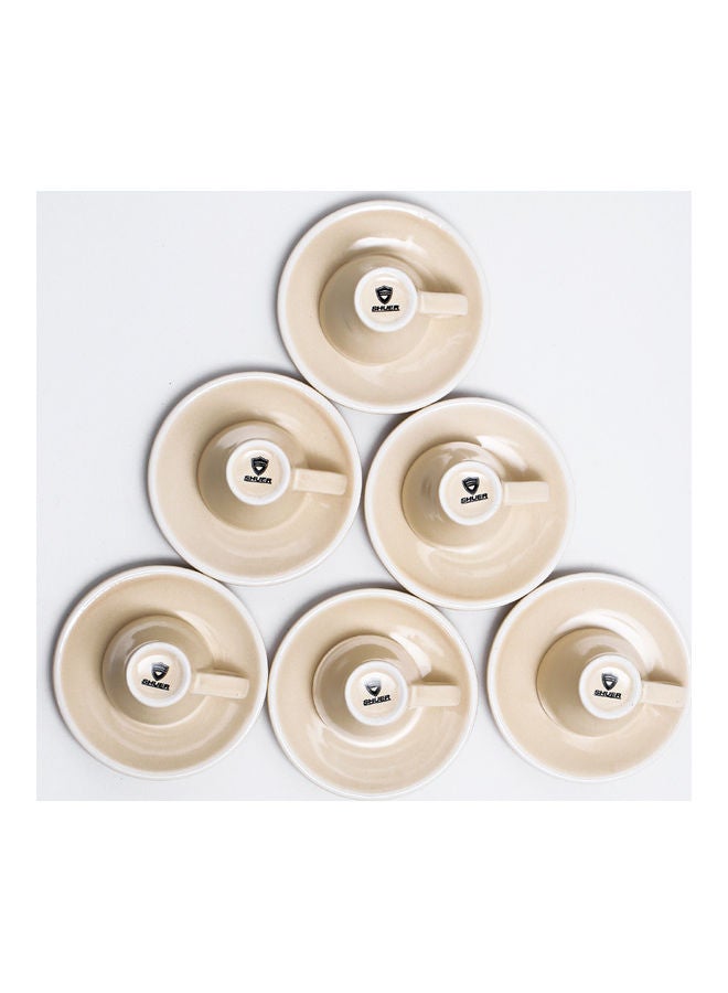 Shuer 12-Piece Ergonomically Designed Fade-Proof Comfortable Grip Cup And Saucer Light Yellow/White 9.7x7.6x7.8cm - Image 2