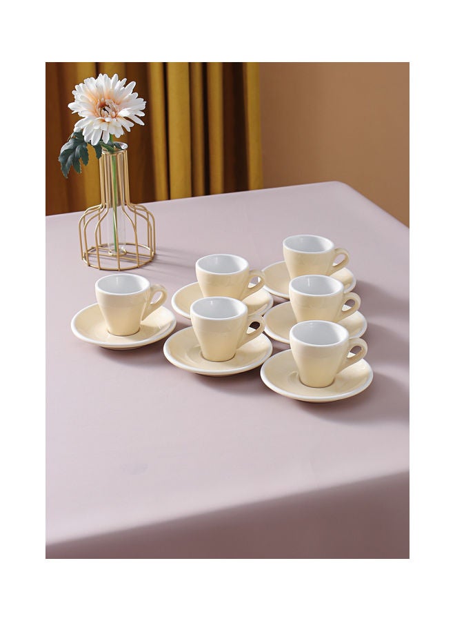 Shuer 12-Piece Ergonomically Designed Fade-Proof Comfortable Grip Cup And Saucer Light Yellow/White 9.7x7.6x7.8cm - Image 3