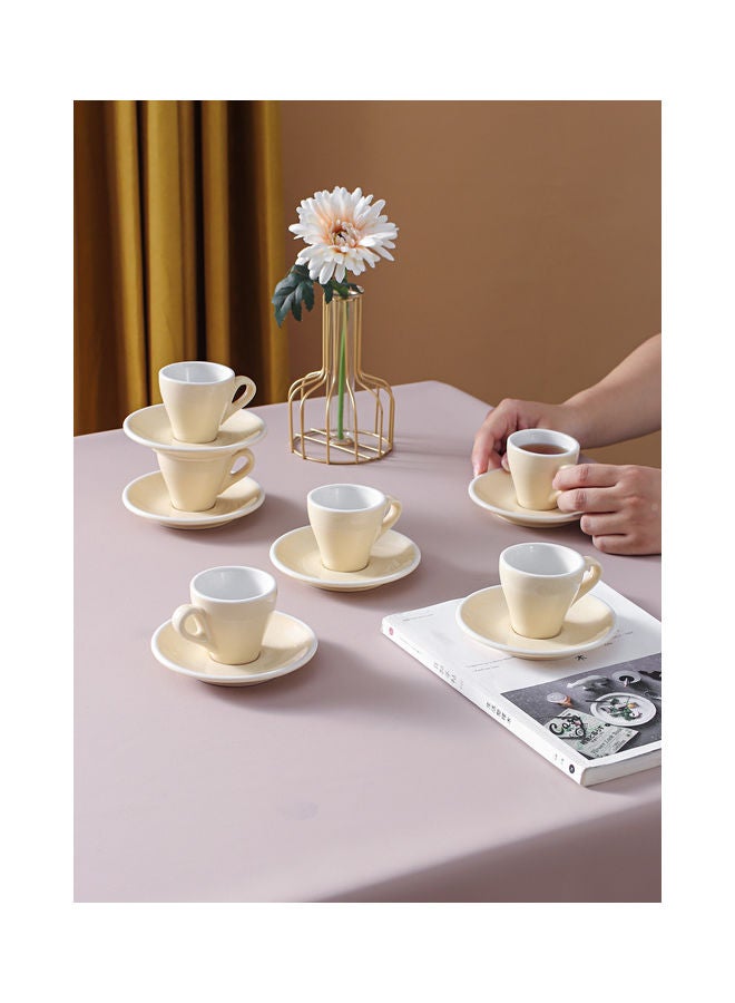 Shuer 12-Piece Ergonomically Designed Fade-Proof Comfortable Grip Cup And Saucer Light Yellow/White 9.7x7.6x7.8cm - Image 4