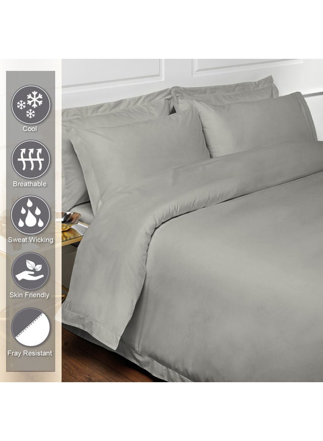 PIZUNA - 3-Piece 100% Long Staple Soft Sateen 400 Thread Count Weave Double Size Duvet Cover Set Cotton Silver - Image 1