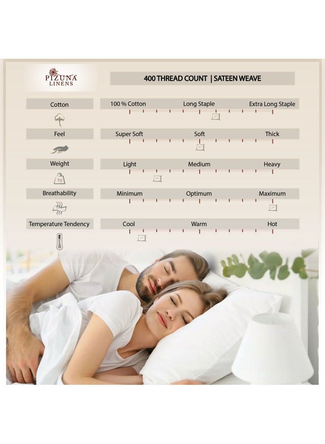PIZUNA - 3-Piece 100% Long Staple Soft Sateen 400 Thread Count Weave Double Size Duvet Cover Set Cotton Silver - Image 1