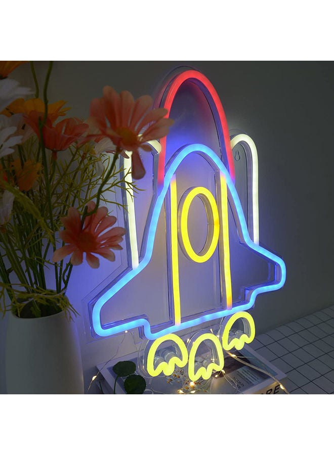 Arabest - Neon Sign LED Space Shuttle Shape Light Wall Decor with USB Power Supply Multicolour 12.8 x 16.6inch - Image 1