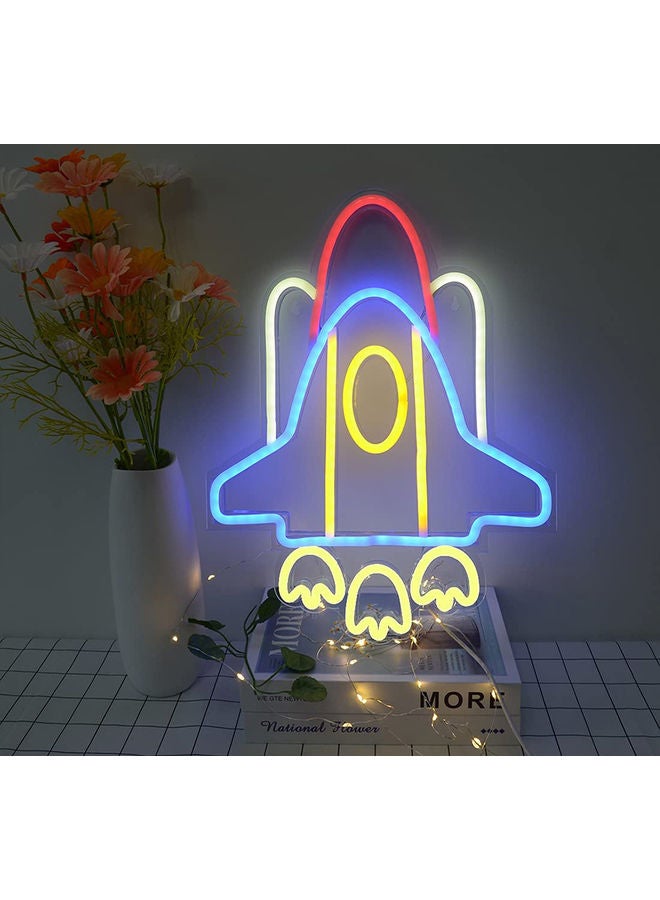 Arabest - Neon Sign LED Space Shuttle Shape Light Wall Decor with USB Power Supply Multicolour 12.8 x 16.6inch - Image 1