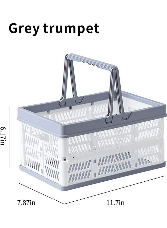 Plastic Collapsible Storage Shopping Basket Grey/White 11.7 x 7.87 x 6.17inch - Image 2
