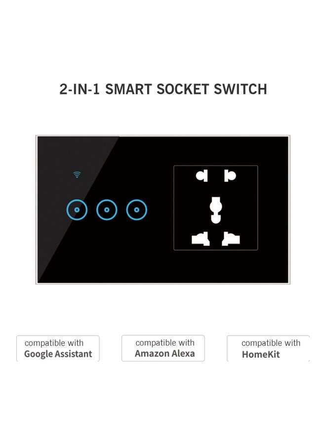 Generic - 95-250V Wi-Fi Smart Wall Outlet with 3 Gang Touch Light Switch Smart Life Black 15.20 x 4.50 x 9.20cm - Image 1