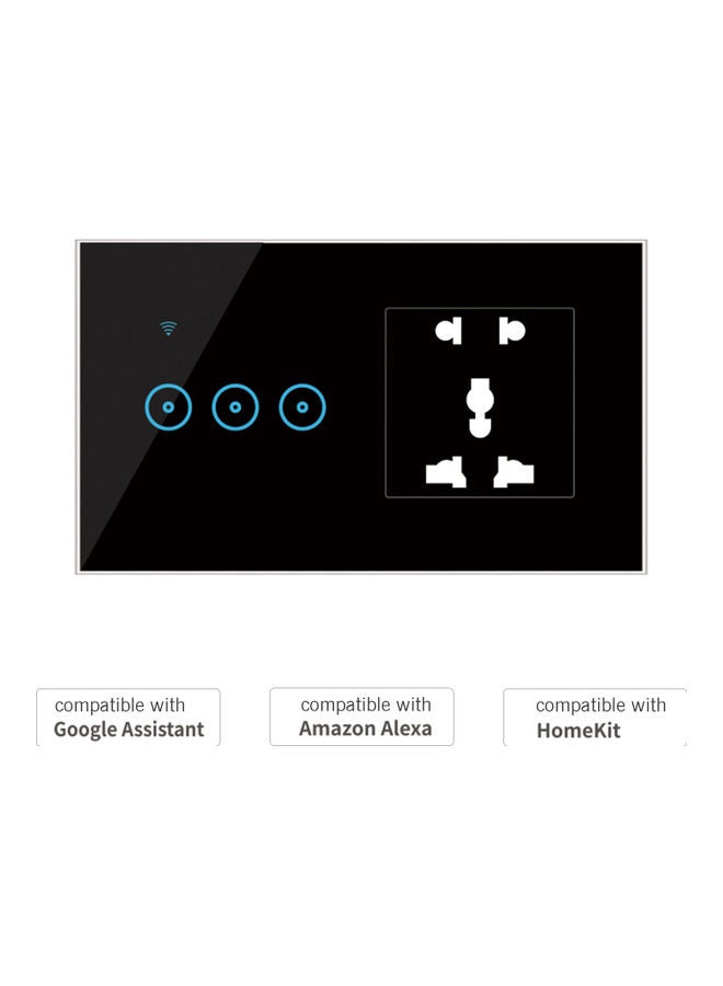 Generic - 95-250V Wi-Fi Smart Wall Outlet with 3 Gang Touch Light Switch Smart Life Black 15.20 x 4.50 x 9.20cm - Image 1
