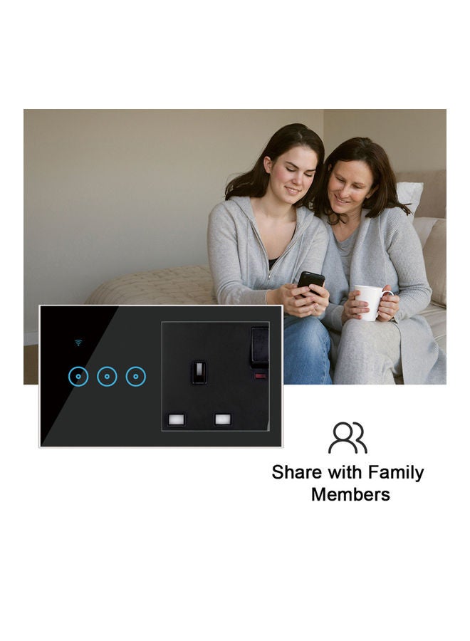 مقبس جداري ذكي يعمل بالواي فاي بجهد 95-250 فولت مع مفتاح يعمل باللمس بعدد 3 أزرار أسود 15.20 x 4.50 x 9.20سم - Image 4