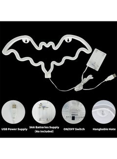 عربست مصباح نيون LED على شكل خفاش لديكور الحائط مزود بمصدر طاقة USB أزرق 14.2 x 7بوصة  - Image 3