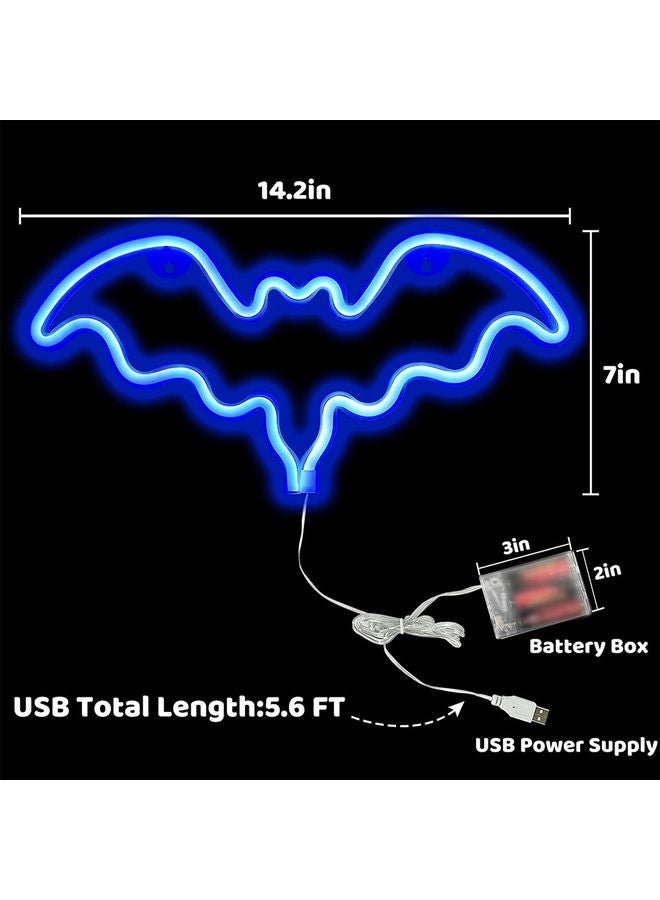 Arabest Neon Sign LED Bat Shape Light Wall Decor with USB Power Supply Blue 14.2 x 7inch  - Image 5